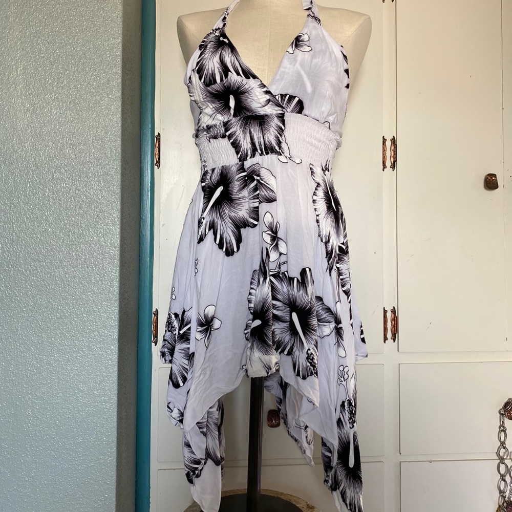 White and Black Floral Summer Dress